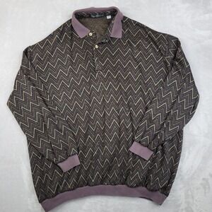 Vintage Alan Stuart Sweater Mens 2XT Brown Zig Zag Chevron Knit Pullover USA 90s